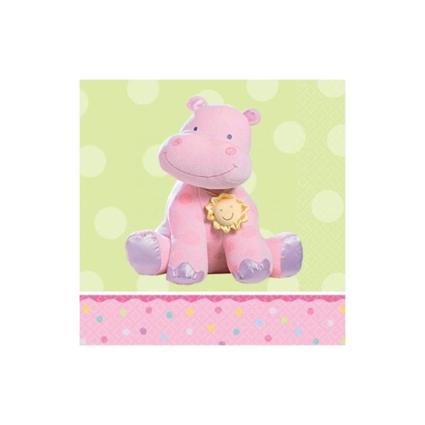 16 Petites serviettes hippopotame rose 24.7 x 24.7 cm - Photo n°1