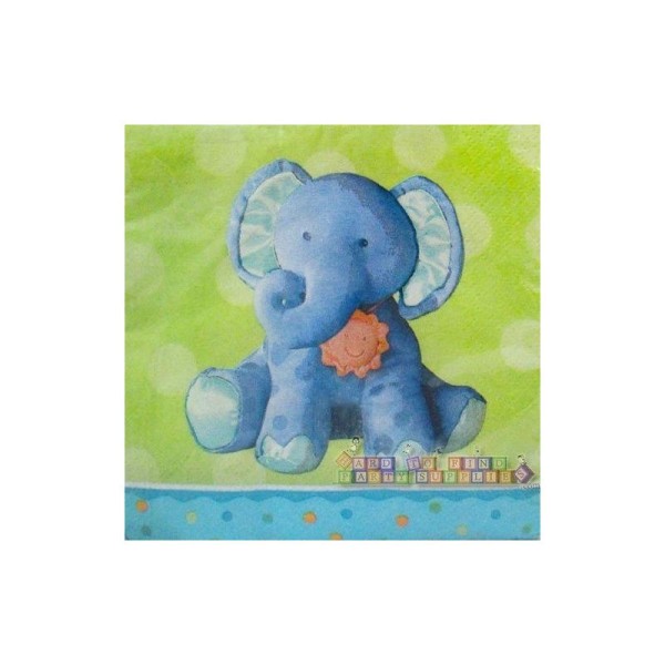 16 Petites serviettes éléphant bleu 24.7 x 24.7 cm - Photo n°1