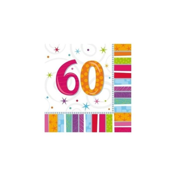 16 Grandes serviettes anniversaire 60 ans 32.7 x 32.7 cm papier - Photo n°1