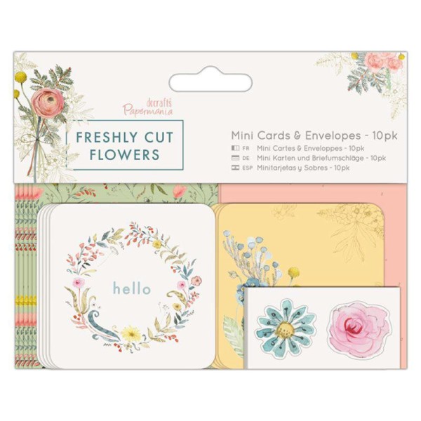 Mini enveloppes et cartes Docrafts - Collection Freshly cut flowers - 6,2 x 6,2 cm - 10 pcs - Photo n°1