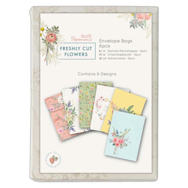 Mini enveloppes fermeture ficelle Docrafts - Collection Freshly cut flowers - 7,5 x 10,5 cm - 6 pcs - Photo n°1
