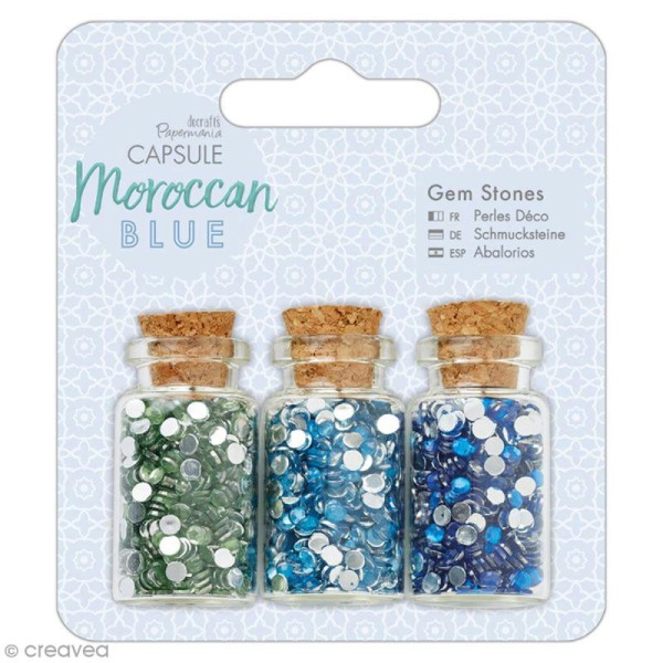 Mini bouteilles et strass à coller Docrafts - Capsule Collection - Moroccan Blue - 3 pcs - Photo n°1