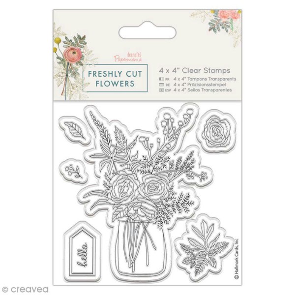 Tampon clear Docrafts Freshly cut flowers - Vase de fleurs - 6 pcs - Photo n°1