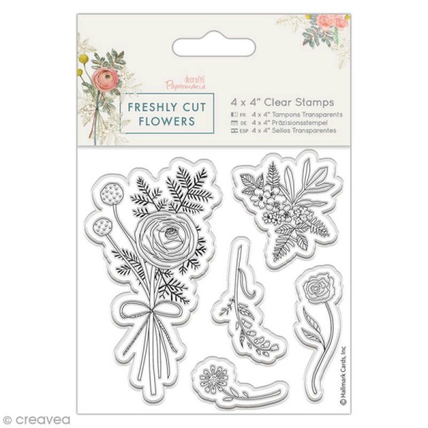 Tampon clear Docrafts Freshly cut flowers - Bouquet - 5 pcs - Photo n°1