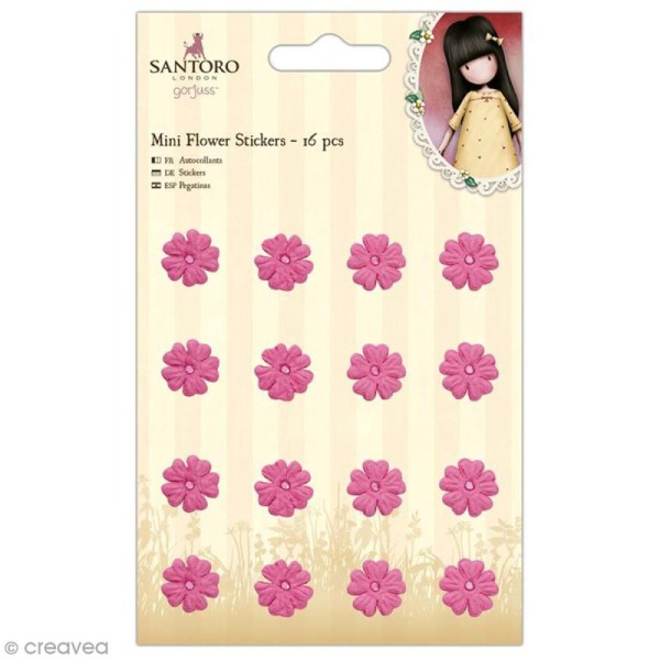 Sticker 3D papier Gorjuss - Minis fleurs roses - 16 pcs - Photo n°1