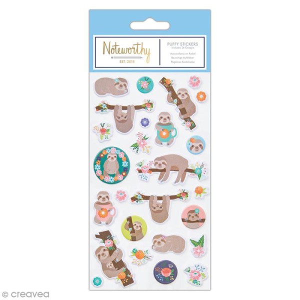 Stickers 3D mousse - Docrafts Noteworthy - Collection It's a Sloths life - 26 pcs - Photo n°1