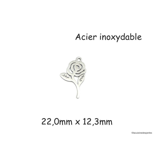 2 Breloques Fleur Rose Argenté En Acier Inoxydable - Photo n°1