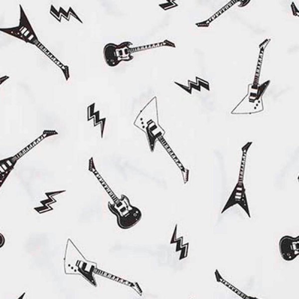 Tissu coton guitare - Noir & blanc- Par 50cm - Photo n°1