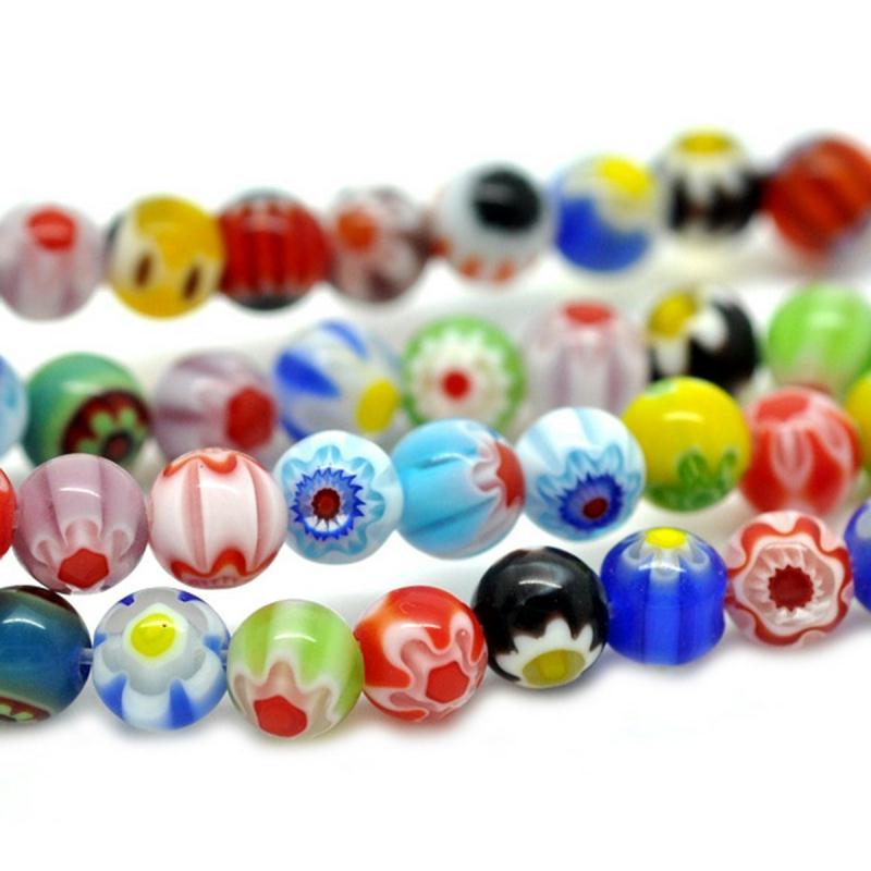 8 mm 10 mm 6mm-65 Beads 6 mm. Millefiori Lampwork Perles de verre brins de perles avec trou 1 mm 