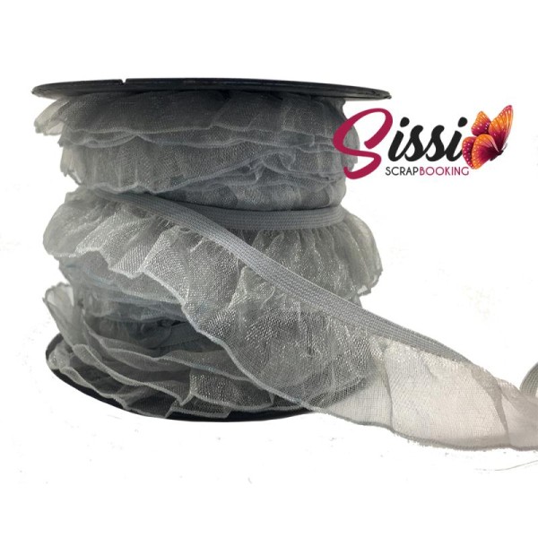 1M RUBAN GALON DENTELLE gris gaz de ruche froufrou élastique couture lingerie 19mm - Photo n°1
