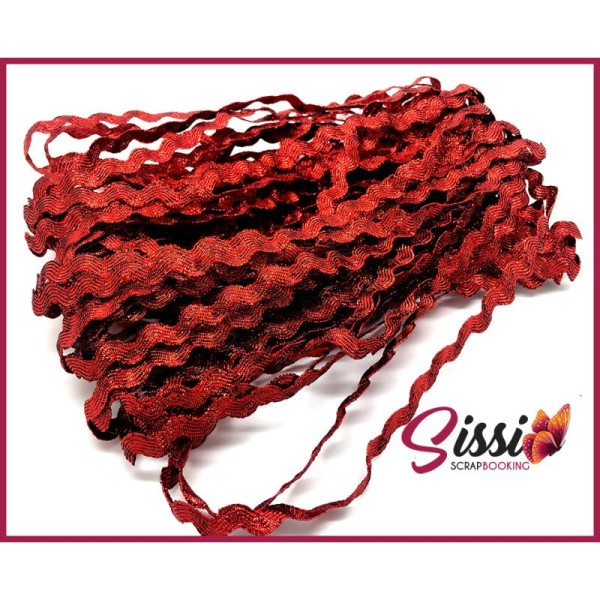 RUBAN CROQUET ric rac serpentine rouge pailleté glitter scrapbooking couture 10mm - Photo n°1