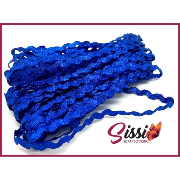 RUBAN CROQUET ric rac serpentine bleu électrique pailleté glitter scrapbooking couture 10mm - Photo n°1