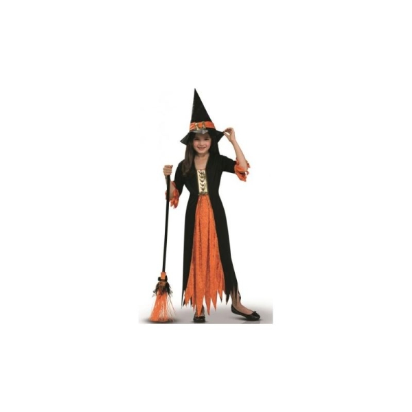 Déguisement sorcière noir orange fille Halloween_Taille M - Photo n°1