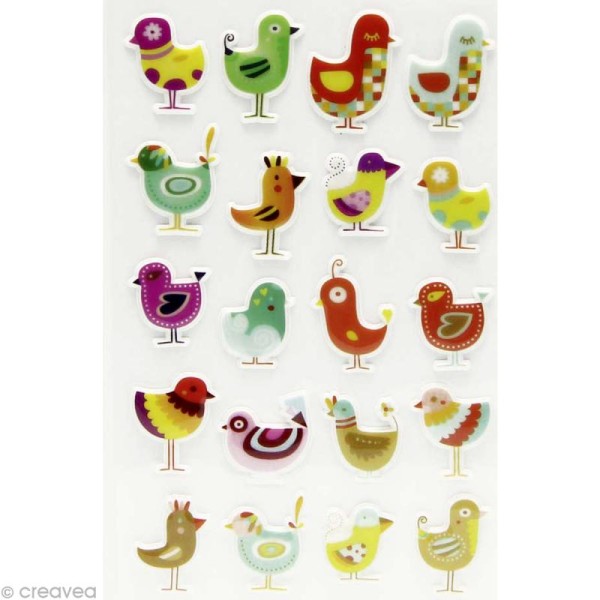 Sticker fantaisie Oiseaux x 20 - 1 planche 7,5 x 12 cm - Photo n°1