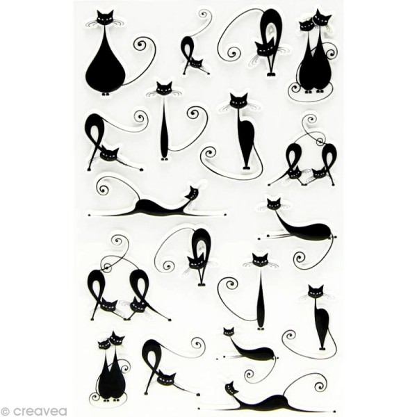 Sticker fantaisie Chat noir x 18 - 1 planche 7,5 x 12 cm - Photo n°1