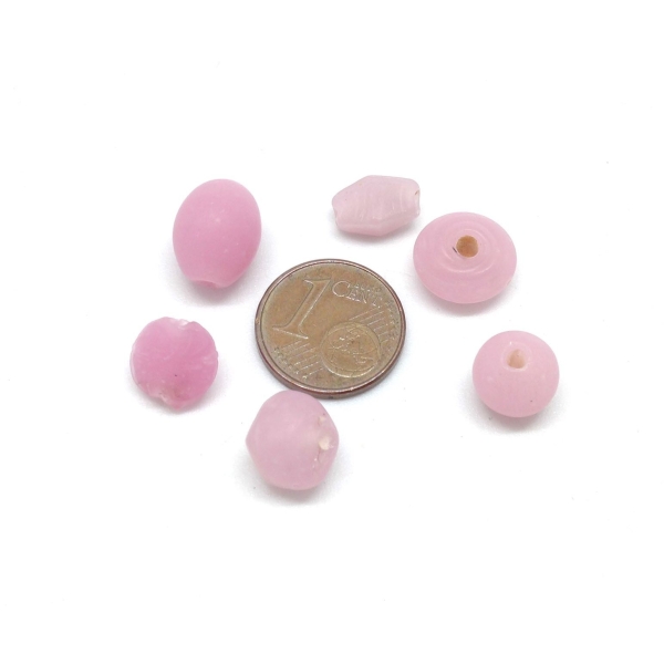 40 Perles En Verre Assorties Ovale, Ronde Toupie De Couleur Rose Pastel Mat - Photo n°2