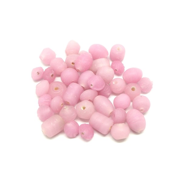 40 Perles En Verre Assorties Ovale, Ronde Toupie De Couleur Rose Pastel Mat - Photo n°1