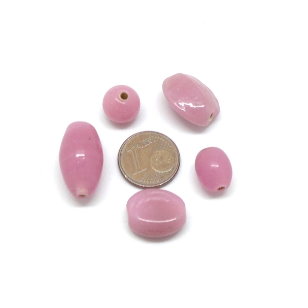 25 Perles En Verre Assorties Ovale, Ronde Toupie De Couleur Rose - Photo n°2