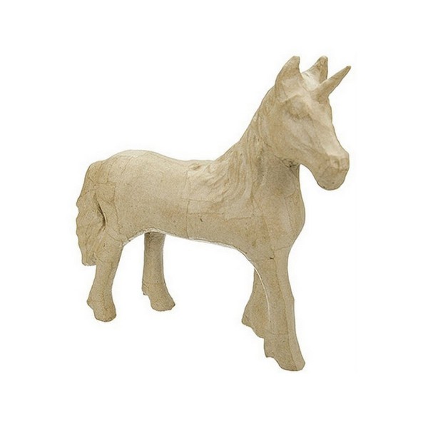 Licorne debout, figurine en papier mâché, 23,5 x 22,3 x 7 cm, cheval à corne à customiser - Photo n°1