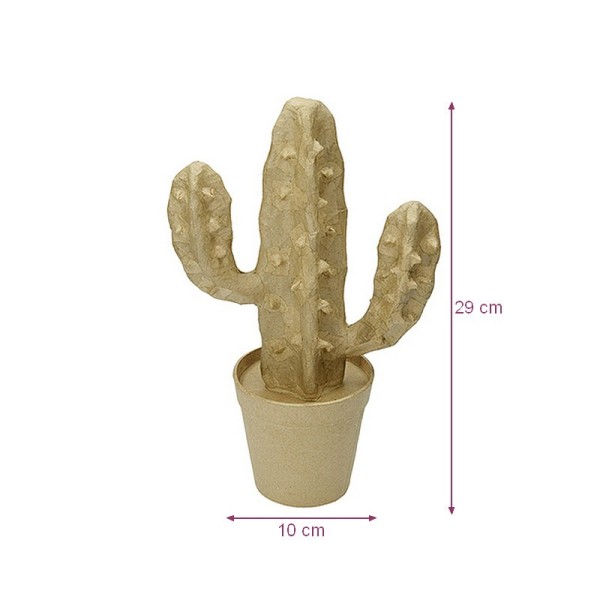 Cactus dans son Pot avec Branches en papier mâché, 18 x 29 x 10 cm, figurine plante à customiser - Photo n°1