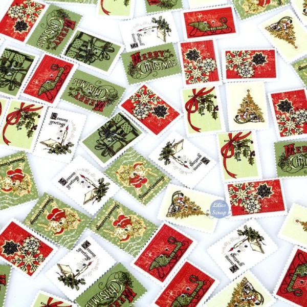 6 Boutons en bois timbres vintage Noël 3,5 cm 2 trous - Photo n°1
