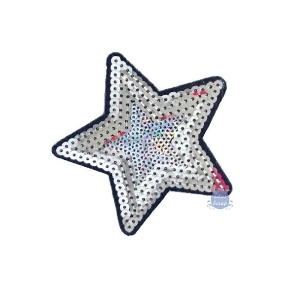 Ecusson brodé à sequins étoile argentés patch thermocollant 9 cm - Photo n°1