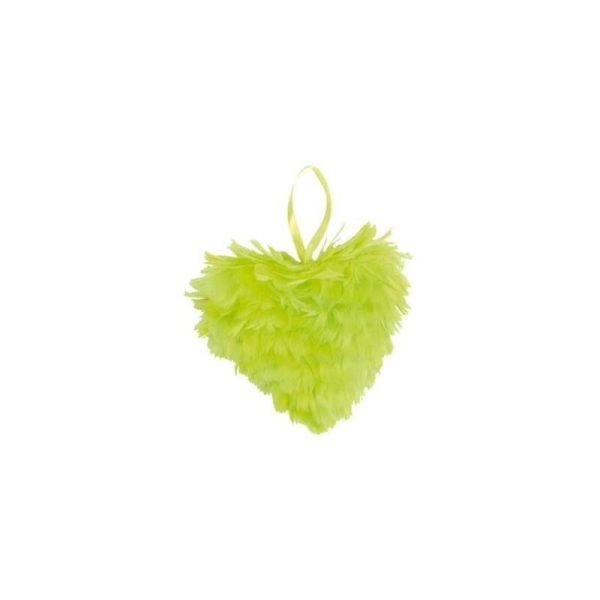 Coeur de plumes déco 12 cm - coloris au choix COULEUR:Vert Anis - Photo n°1