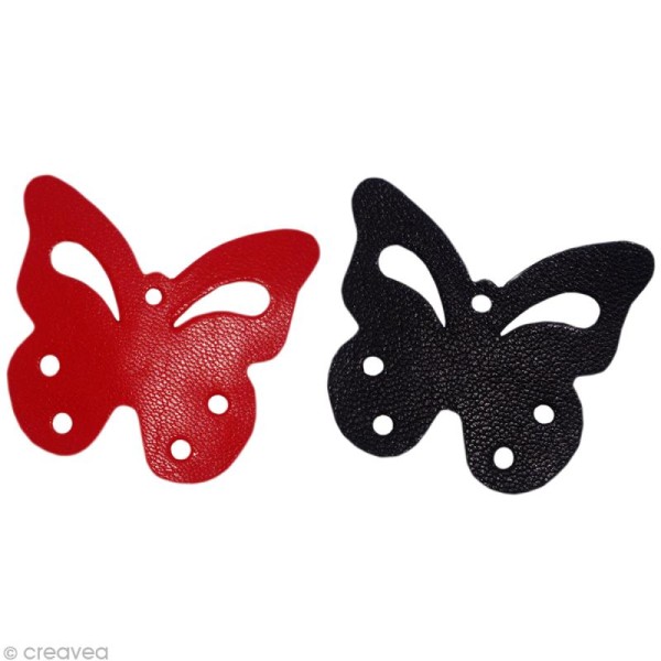Papillon en cuir rouge et noir x 6 - Photo n°1