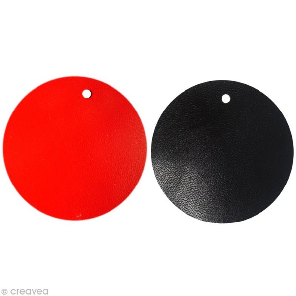 Rond 6 cm en cuir rouge et noir x 4 - Photo n°1