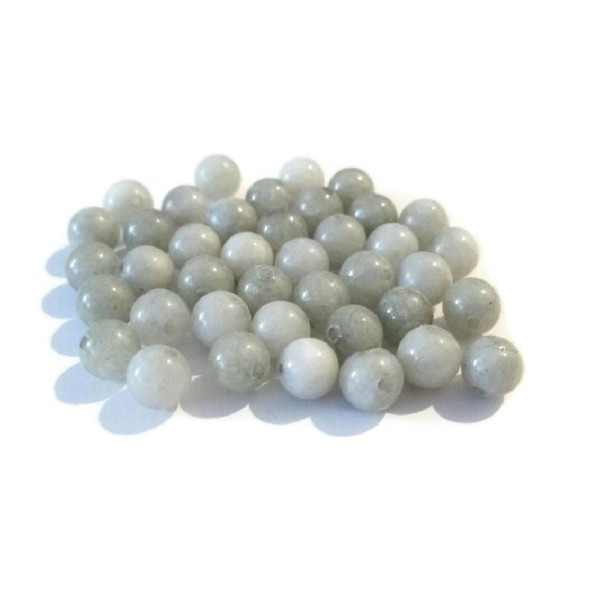 10 Perles Jade Naturelle Gris Clair 6Mm - Photo n°1