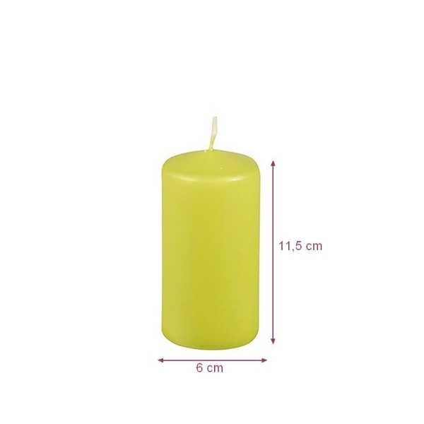 Bougie cylindrique couleur Vert Kiwi, diam. 6cm x h.11,5 cm, durée de vie environ 25h - Photo n°1