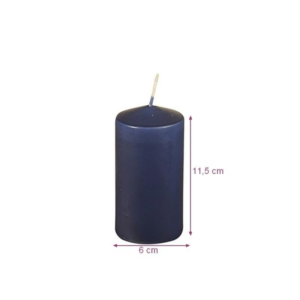 Bougie cylindrique couleur Bleu Foncé, diam. 6cm x h.11,5 cm, durée de vie environ 25h - Photo n°1