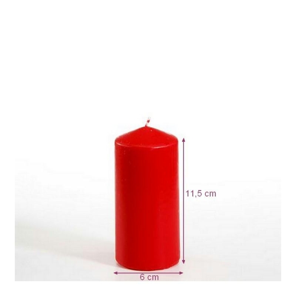 Bougie cylindrique couleur Rouge, diam. 6cm x h.11,5 cm, durée de vie environ 25h - Photo n°1