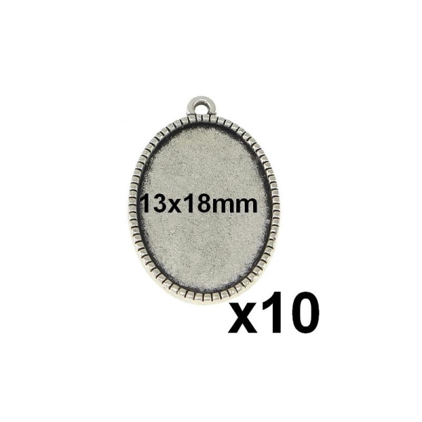 10 Supports Cabochon Pendentif Medaille Argent Pour 13x18mm Mod104 - Photo n°1