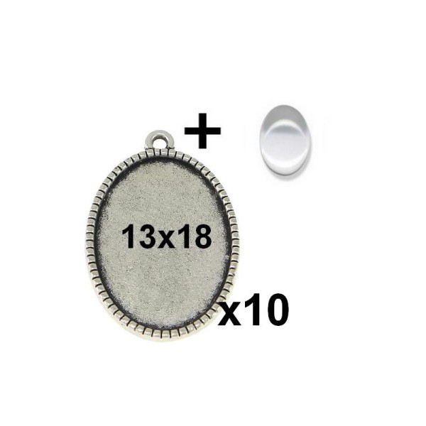 10 Supports Cabochon Pendentif Medaille Argent Avec Cabochons 13x18mm - Photo n°1