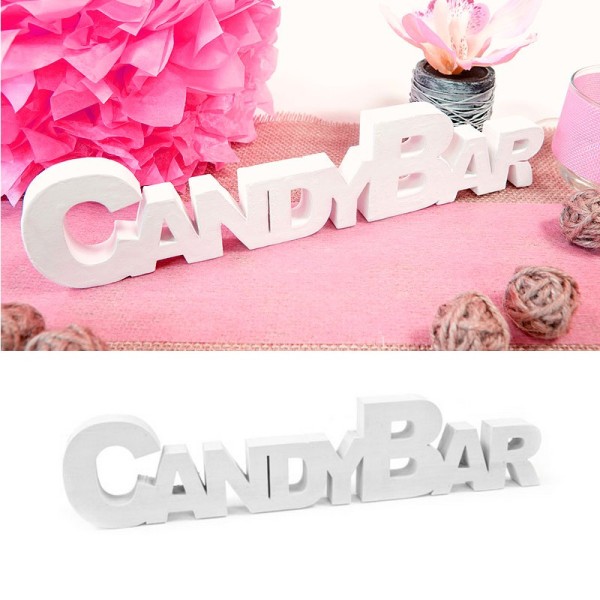 Décoration de table CandyBar en bois Blanc, 21x 1,5x 6 cm, pour baby shower, mariage, bar à bonbons - Photo n°1