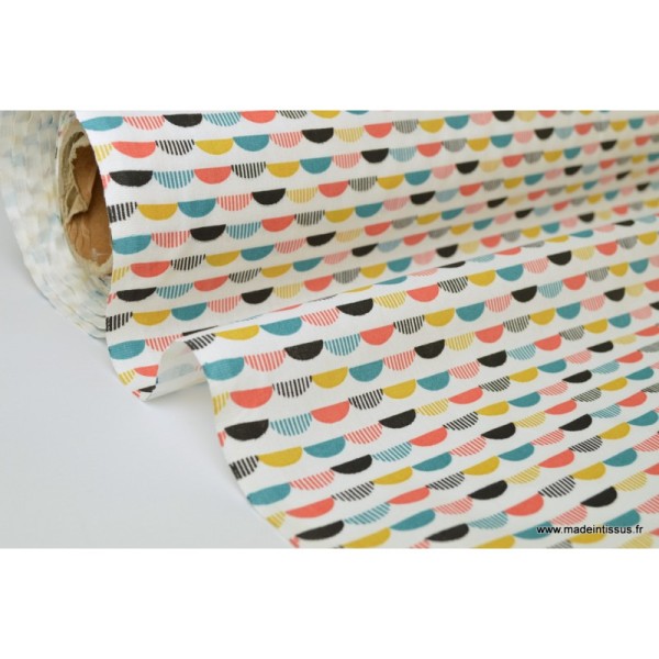 Tissu cretonne coton imprimé graphique multicouleurs - Oeko tex - Photo n°2