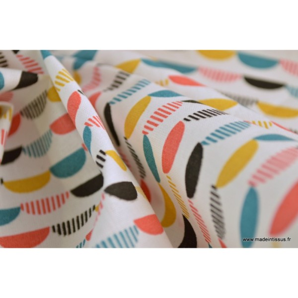Tissu cretonne coton imprimé graphique multicouleurs - Oeko tex - Photo n°4