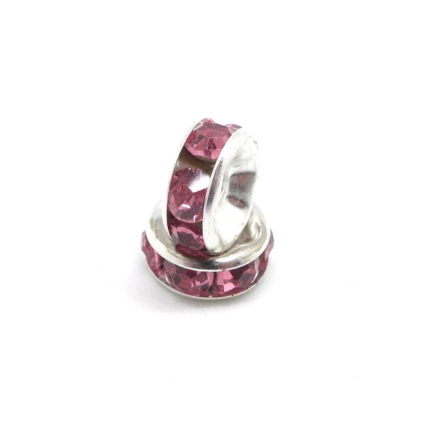 10 Perles Intercalaire Rondelle Argenté À Strass Rose Pâle 8mm - Photo n°1