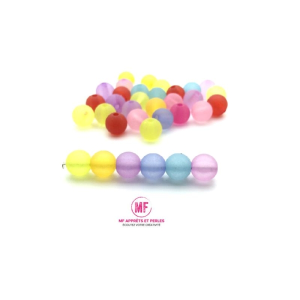 Perle acrylique givrée 8mm multicolore - par 50 - Photo n°1