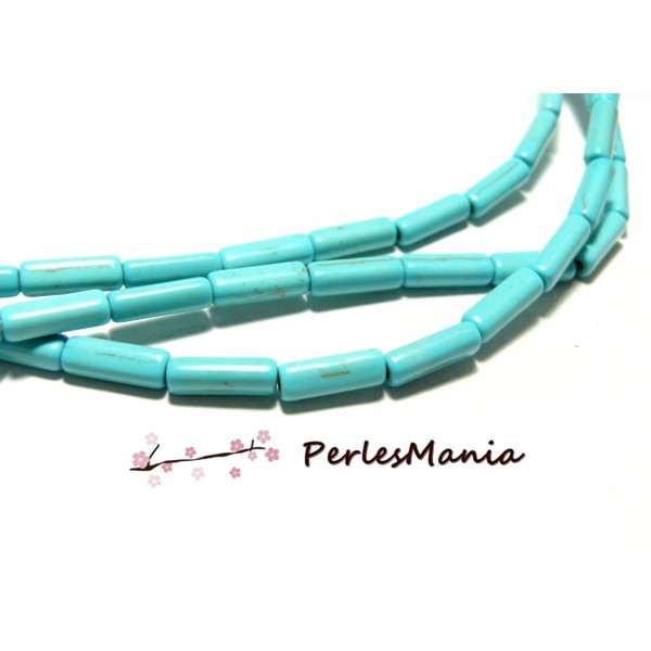 1 fil de 30 perles TUBE turquoise reconstituées couleur BLEU TURQUOISE HG12015 - Photo n°1