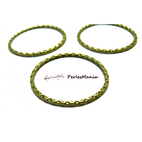 Pax 10 pendentifs breloques très grands anneaux de jonction martelés 44mm Bronze 2Y5702 - Photo n°1
