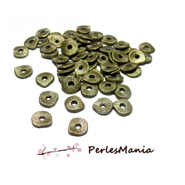PAX 100 perles intercalaires 2Y4407 stries metal couleur bronze Bronze - Photo n°1