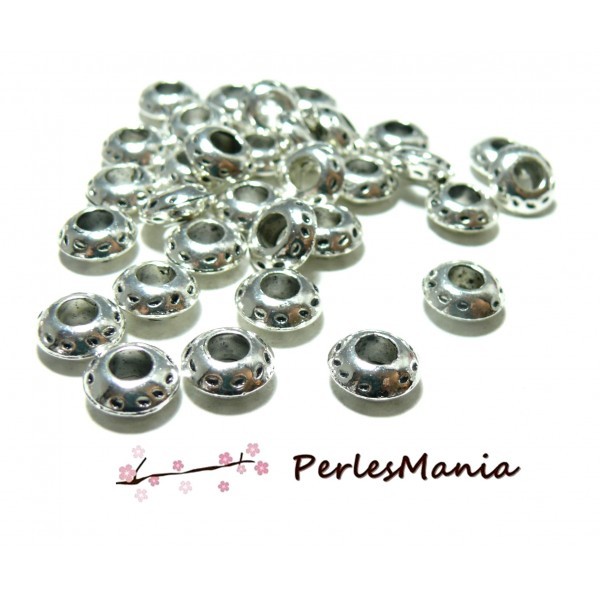 PAX 75 perles intercalaire rondelles martelées metal argent Antique 2N8903 - Photo n°1