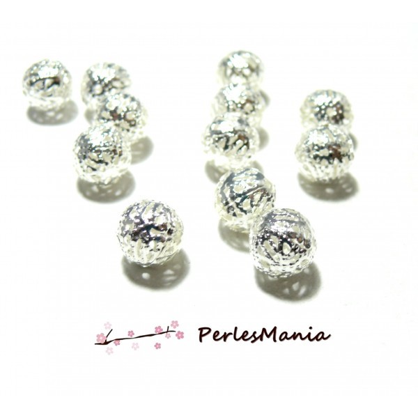 20 perles intercalaire ronde dentelle filigrane 10mm 2N6603 ARGENT VIF - Photo n°1