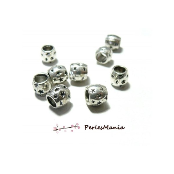 PAX 10 perles intercalaire TONNEAU ETOILE metal Argent Antique 2C5804 - Photo n°1