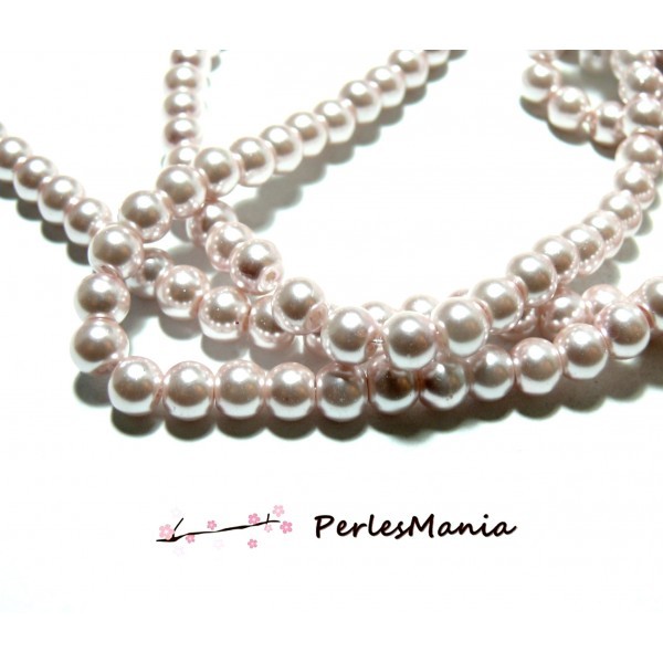 1 fil environ 140 perles de verre effet nacre rose pâle 6mm ref B43 - Photo n°1