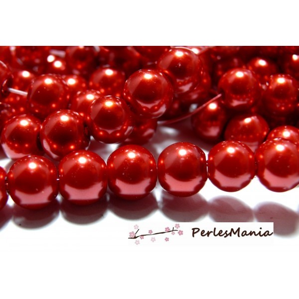 1 fil d' environ 85 perles de verre nacre rouge 10mm ref B73 - Photo n°1
