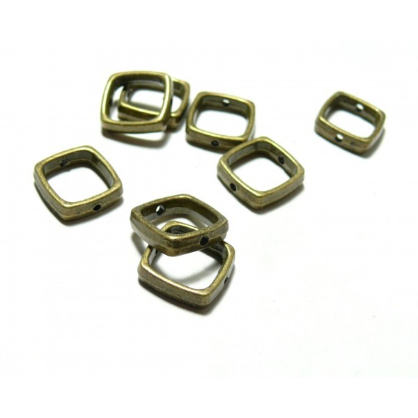 PAX 10 perles METAL intercalaires Cadre carré 13mm BRONZE S1135975 - Photo n°1