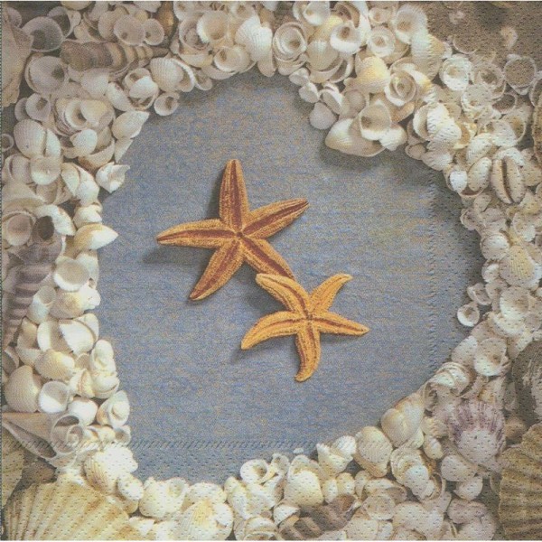 4 Serviettes en papier étoile de Mer Cœur de coquillages Format Lunch - Photo n°1
